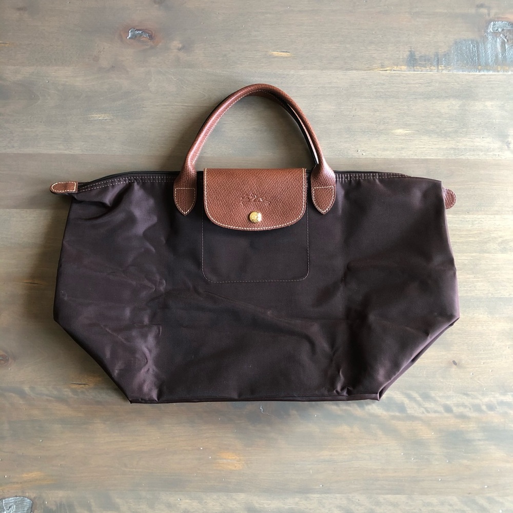 Medium Brown Longchamp Le Pliage Bag, Top Handle